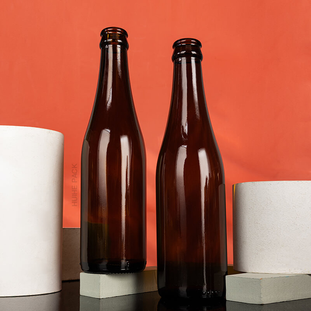 Горячая распродажа 350 мл янтарная пустая стеклянная бутылка с пивом с коронной крышкой