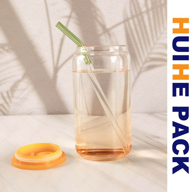 Бутылка для напитков из боросиликатного стекла по индивидуальному заказу с бамбуковой крышкой и соломой