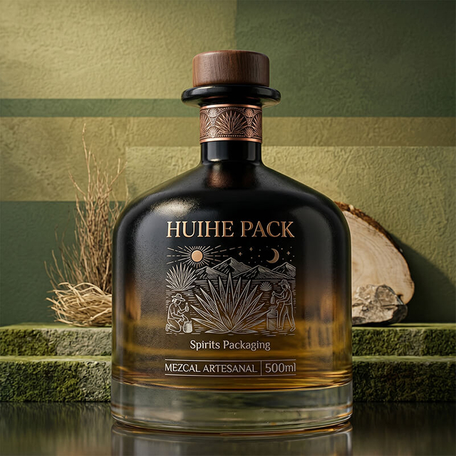 Классическая плавная бутылка для текилы с гладкой выпуклой